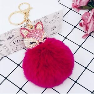 🦊 Fashion Fox Faux Rabbit Fur Bling Keychain Charm